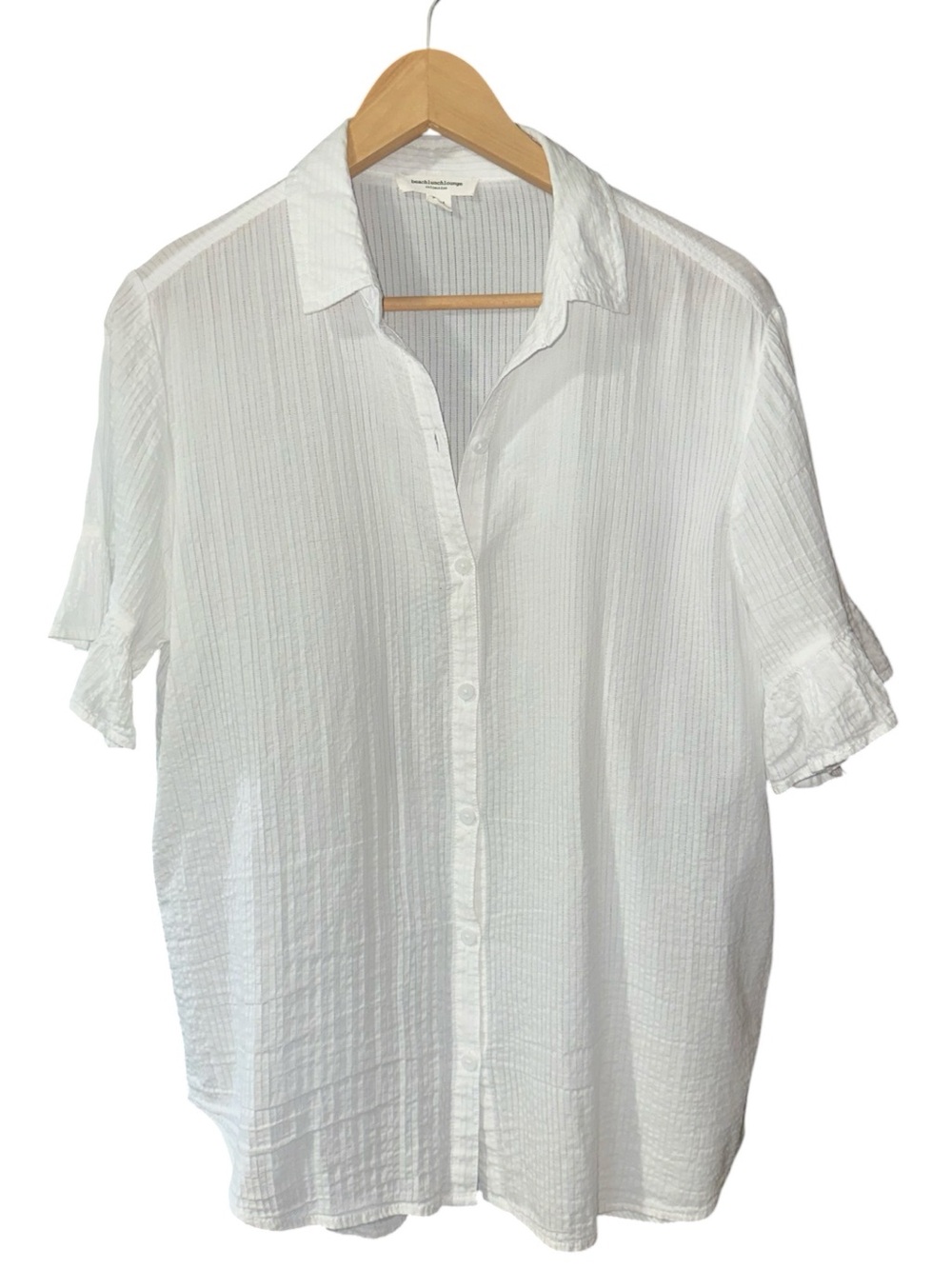 Beachlunchlounge White Button Down Semi Sheer Gauzy Cotton Ruffle Sleeve Hem - Picture 3 of 8
